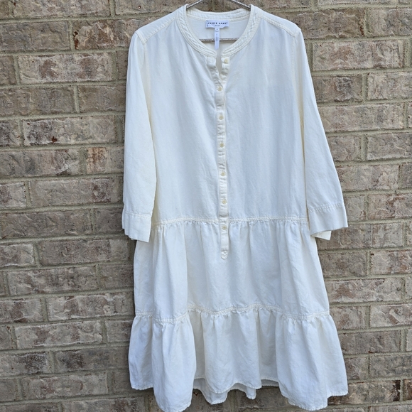 APIECE APART Maurino Dress Linen Blend Cream Tiered Shirtdress Button Up Size 2X - Picture 13 of 13